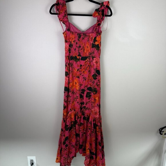 Chelsea28 Pink Floral Ruffle Strap Midi Dress Size XXS Boho Handkerchief Hem - Picture 7 of 10